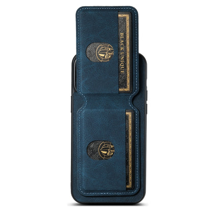 ELECTROPRIME For iPhone 15 Suteni H02 Litchi Leather Card Wallet Stand Back Phone Case(Blue)