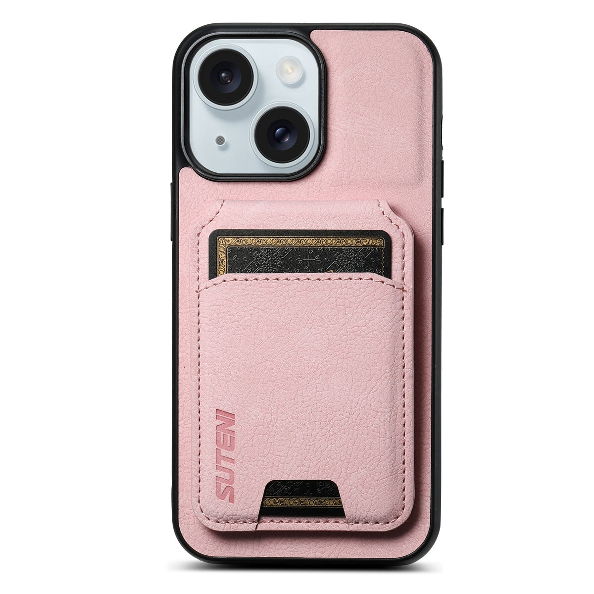 ELECTROPRIME For iPhone 15 Suteni H02 Litchi Leather Card Wallet Stand Back Phone Case(Pink)
