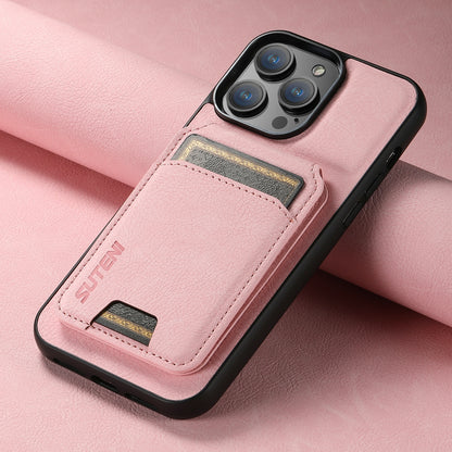 ELECTROPRIME For iPhone 15 Suteni H02 Litchi Leather Card Wallet Stand Back Phone Case(Pink)