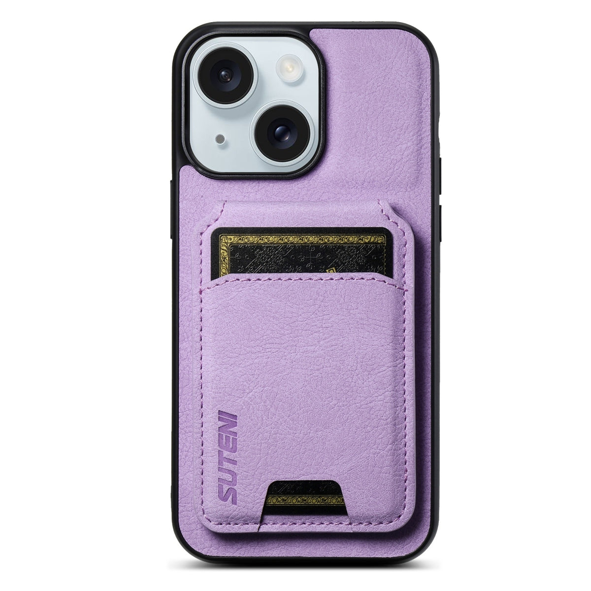 ELECTROPRIME For iPhone 15 Suteni H02 Litchi Leather Card Wallet Stand Back Phone Case(Purple)