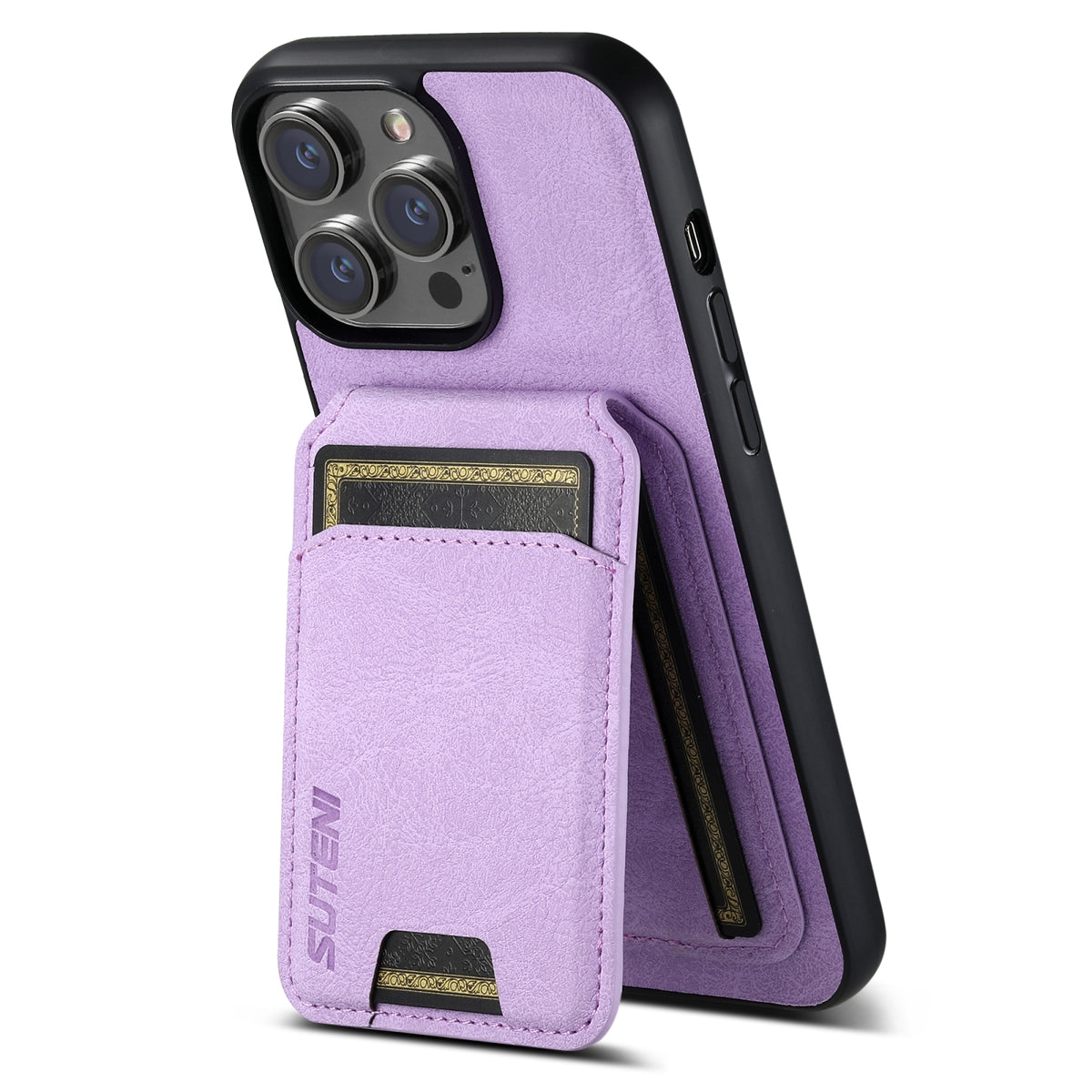 ELECTROPRIME For iPhone 15 Suteni H02 Litchi Leather Card Wallet Stand Back Phone Case(Purple)