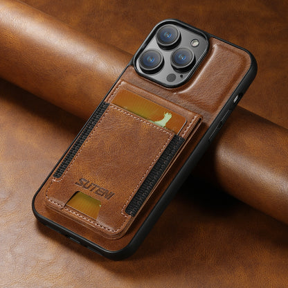 ELECTROPRIME For iPhone 15 Plus Suteni H03 Oil Wax Leather Wallet Stand Back Phone Case(Brown)