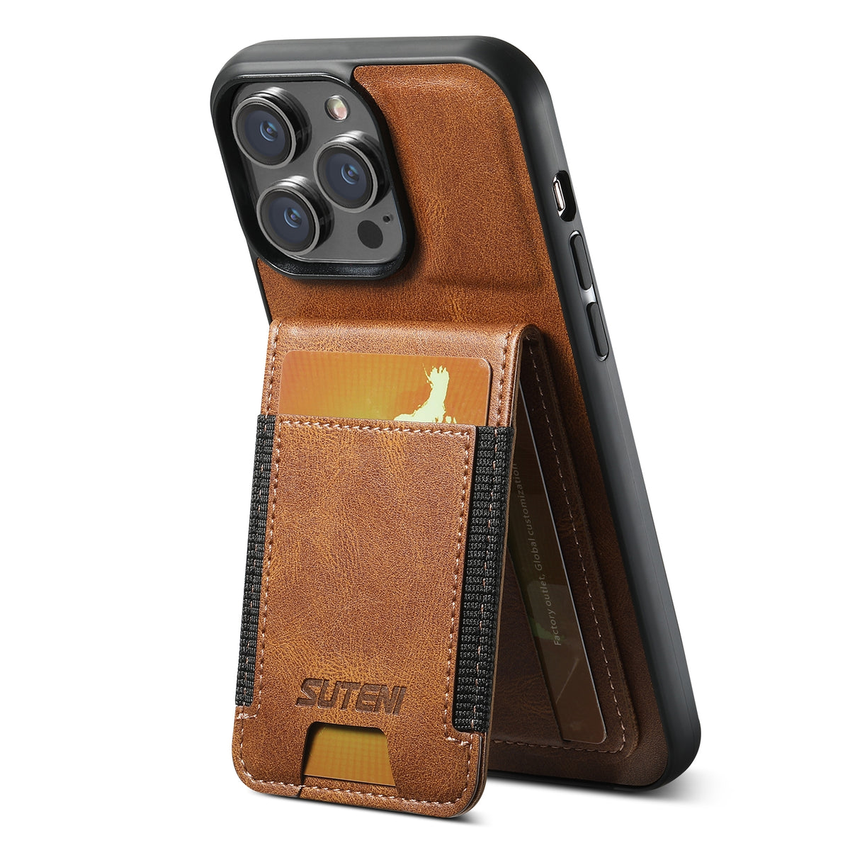 ELECTROPRIME For iPhone 15 Plus Suteni H03 Oil Wax Leather Wallet Stand Back Phone Case(Brown)