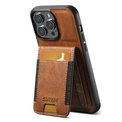ELECTROPRIME For iPhone 15 Plus Suteni H03 Oil Wax Leather Wallet Stand Back Phone Case(Brown)