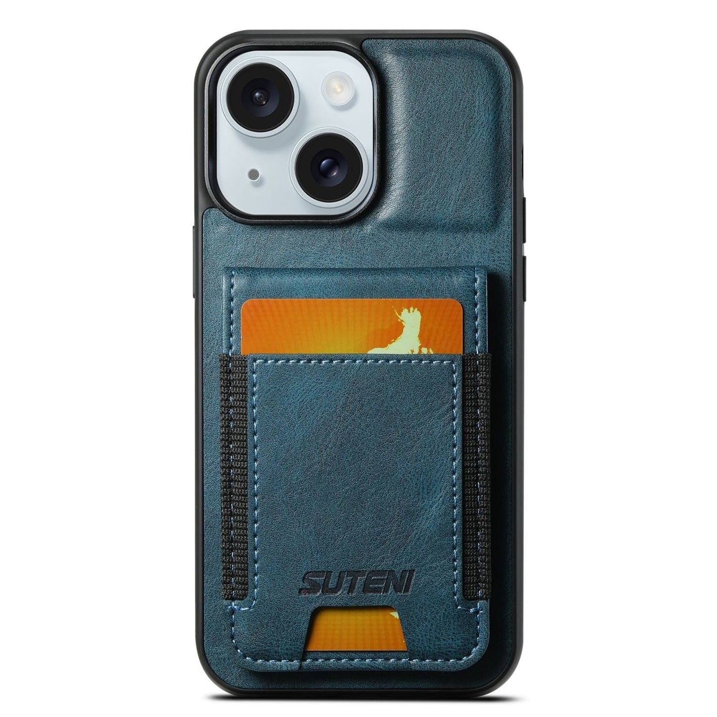 ELECTROPRIME For iPhone 15 Suteni H03 Oil Wax Leather Wallet Stand Back Phone Case(Blue)