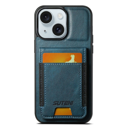 ELECTROPRIME For iPhone 15 Suteni H03 Oil Wax Leather Wallet Stand Back Phone Case(Blue)
