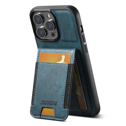 ELECTROPRIME For iPhone 15 Suteni H03 Oil Wax Leather Wallet Stand Back Phone Case(Blue)