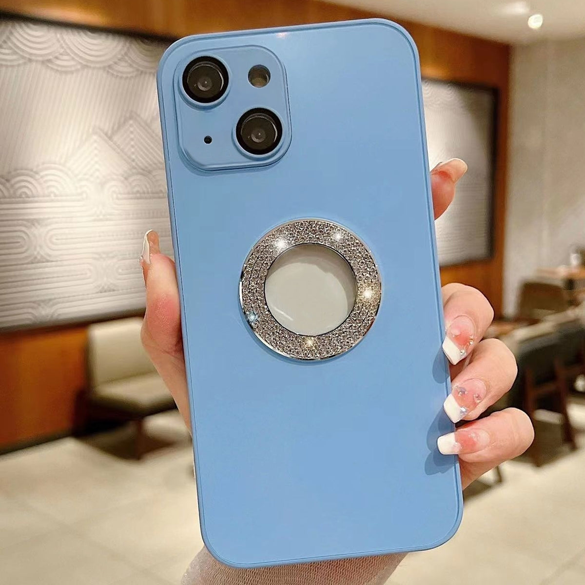 ELECTROPRIME For iPhone 15 Plus Diamond Frosted Glass PC Phone Case(Baby Blue)