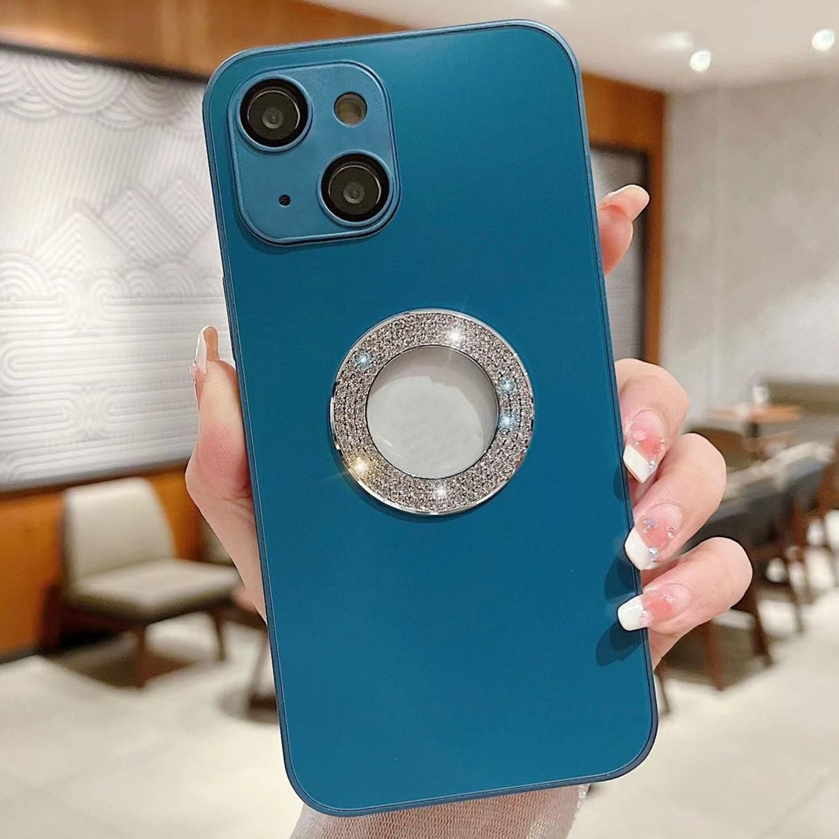 ELECTROPRIME For iPhone 15 Diamond Frosted Glass PC Phone Case(Dark Blue)