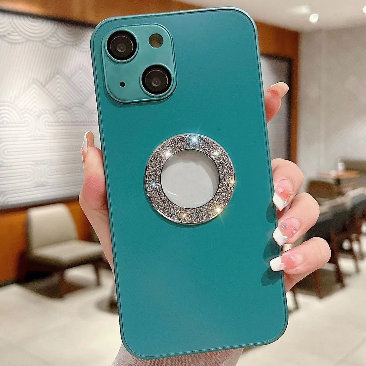 ELECTROPRIME For iPhone 15 Diamond Frosted Glass PC Phone Case(Green)