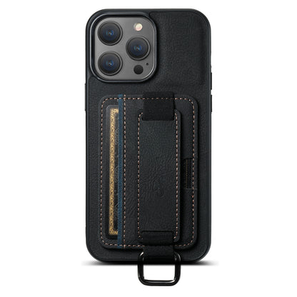 ELECTROPRIME For iPhone 15 Suteni H13 Litchi Leather Wrist Strap Wallet Back Phone Case(Black)