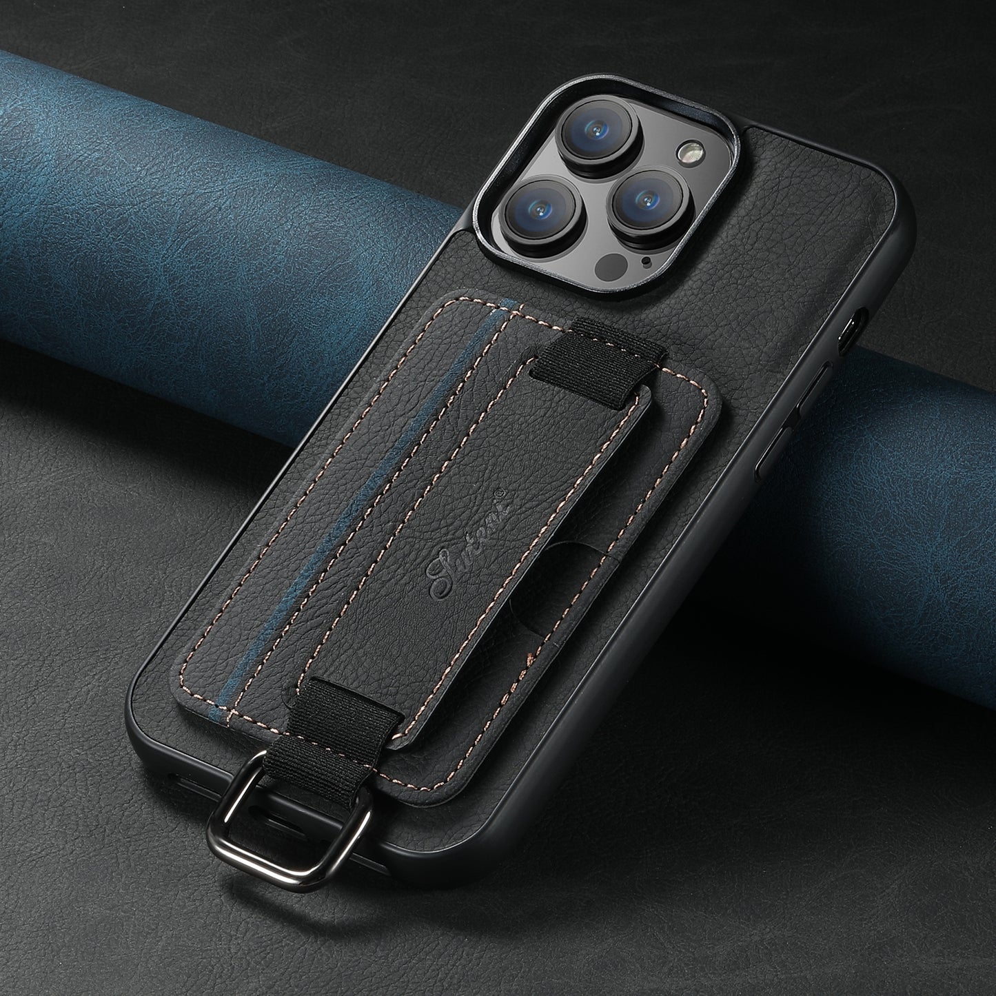ELECTROPRIME For iPhone 15 Suteni H13 Litchi Leather Wrist Strap Wallet Back Phone Case(Black)