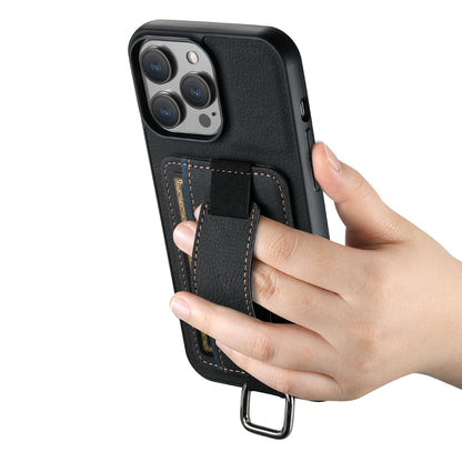 ELECTROPRIME For iPhone 15 Suteni H13 Litchi Leather Wrist Strap Wallet Back Phone Case(Black)