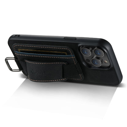 ELECTROPRIME For iPhone 15 Suteni H13 Litchi Leather Wrist Strap Wallet Back Phone Case(Black)