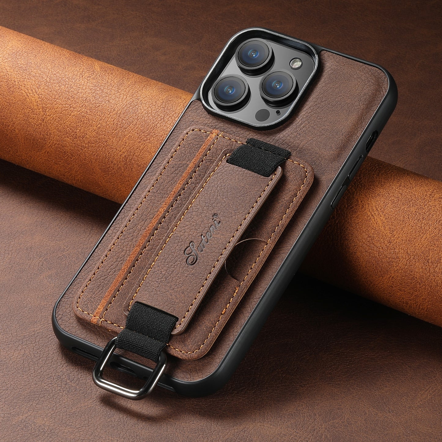 ELECTROPRIME For iPhone 15 Suteni H13 Litchi Leather Wrist Strap Wallet Back Phone Case(Brown)