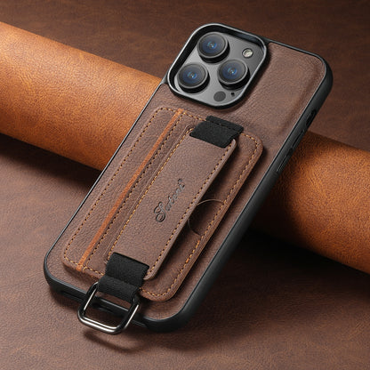 ELECTROPRIME For iPhone 15 Suteni H13 Litchi Leather Wrist Strap Wallet Back Phone Case(Brown)