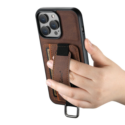 ELECTROPRIME For iPhone 15 Suteni H13 Litchi Leather Wrist Strap Wallet Back Phone Case(Brown)