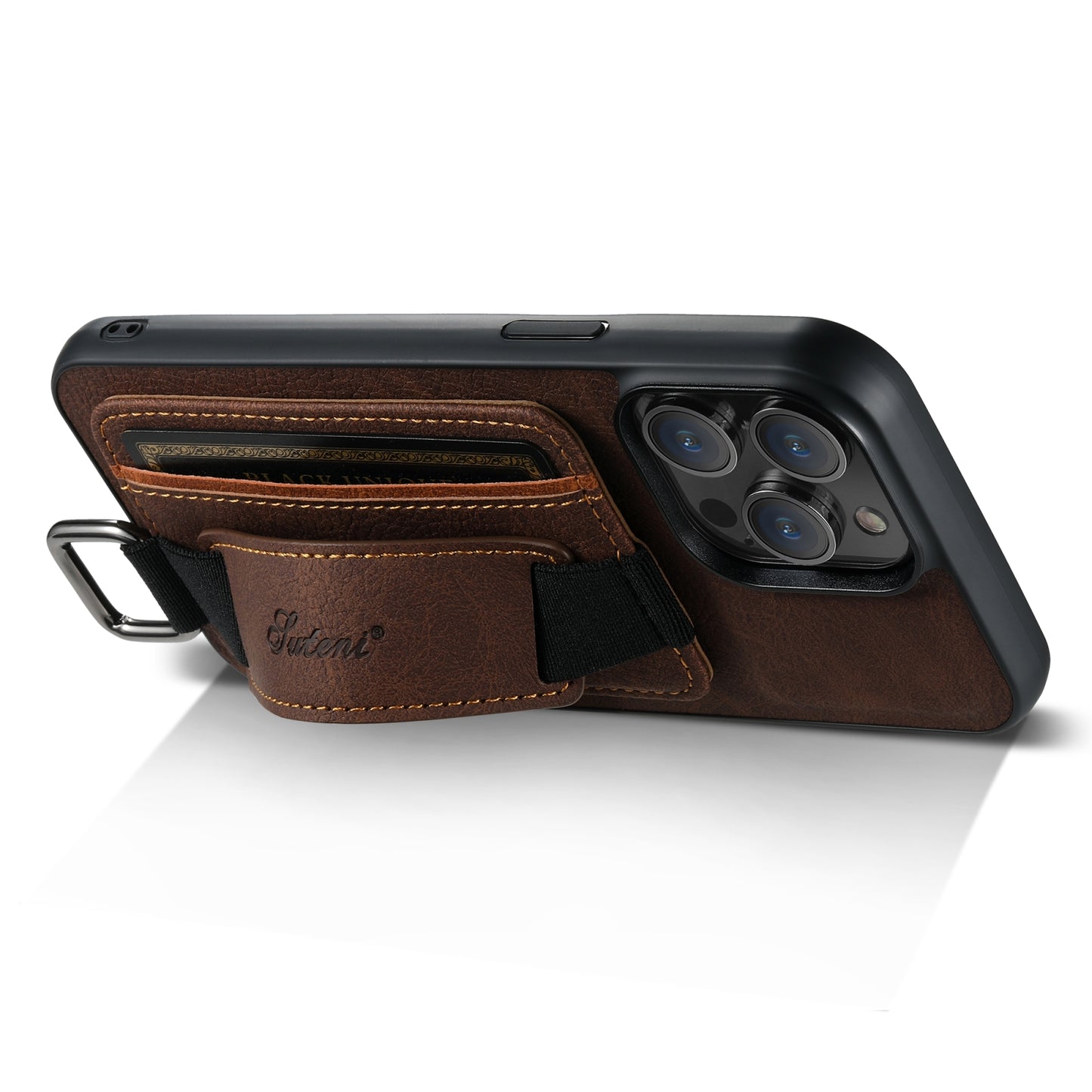 ELECTROPRIME For iPhone 15 Suteni H13 Litchi Leather Wrist Strap Wallet Back Phone Case(Brown)