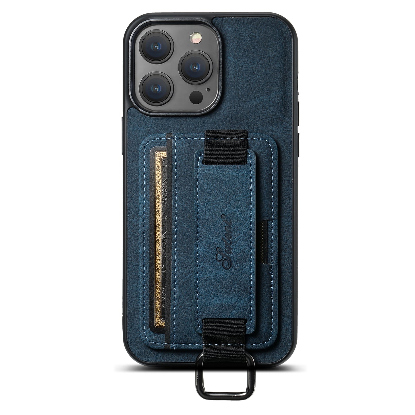 ELECTROPRIME For iPhone 15 Suteni H13 Litchi Leather Wrist Strap Wallet Back Phone Case(Blue)