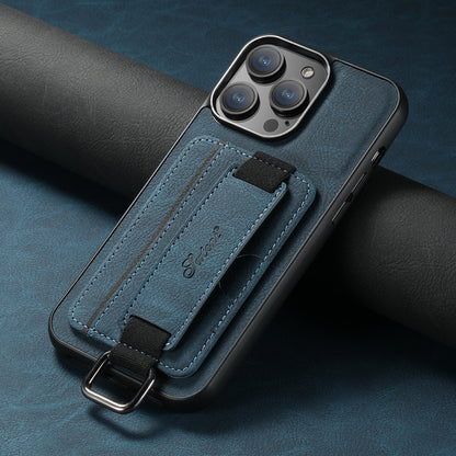 ELECTROPRIME For iPhone 15 Suteni H13 Litchi Leather Wrist Strap Wallet Back Phone Case(Blue)