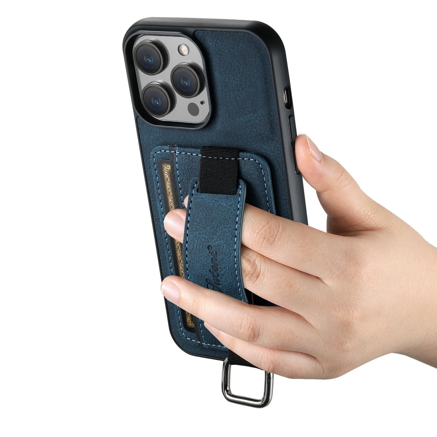ELECTROPRIME For iPhone 15 Suteni H13 Litchi Leather Wrist Strap Wallet Back Phone Case(Blue)
