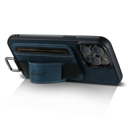 ELECTROPRIME For iPhone 15 Suteni H13 Litchi Leather Wrist Strap Wallet Back Phone Case(Blue)