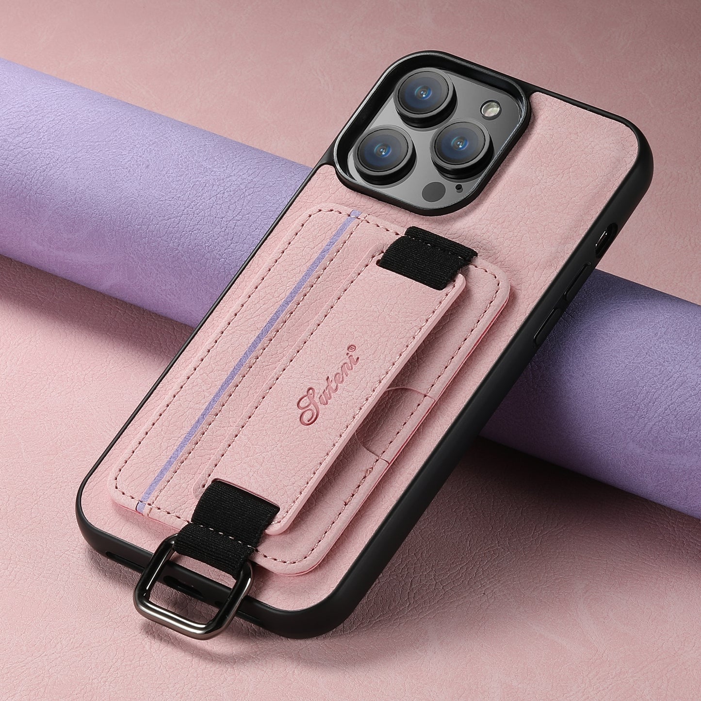 ELECTROPRIME For iPhone 15 Suteni H13 Litchi Leather Wrist Strap Wallet Back Phone Case(Pink)