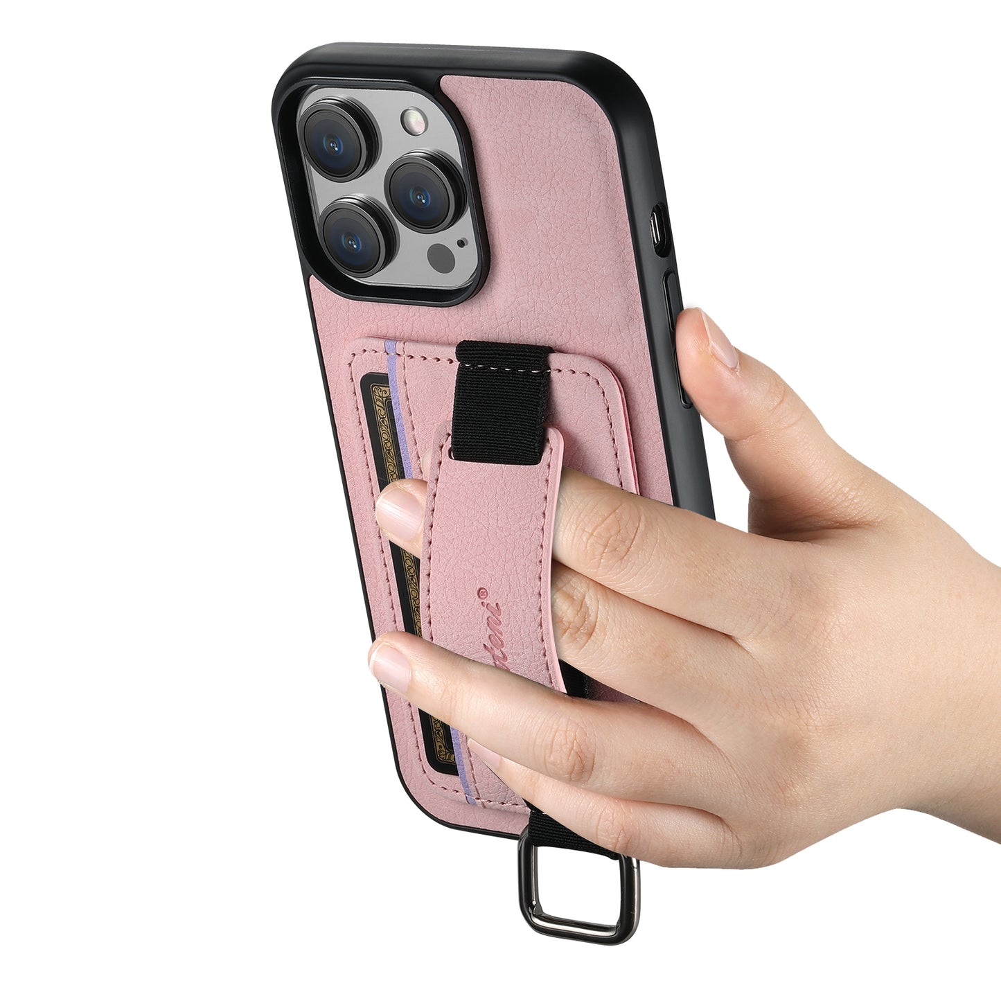 ELECTROPRIME For iPhone 15 Suteni H13 Litchi Leather Wrist Strap Wallet Back Phone Case(Pink)