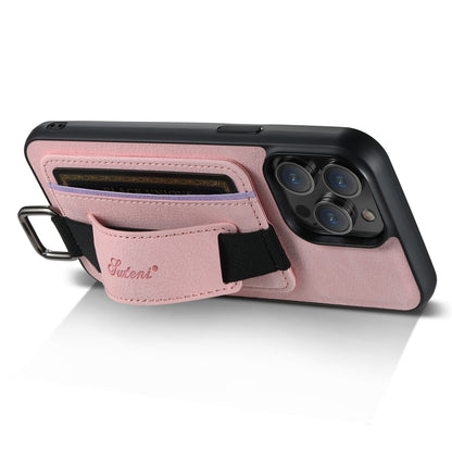 ELECTROPRIME For iPhone 15 Suteni H13 Litchi Leather Wrist Strap Wallet Back Phone Case(Pink)
