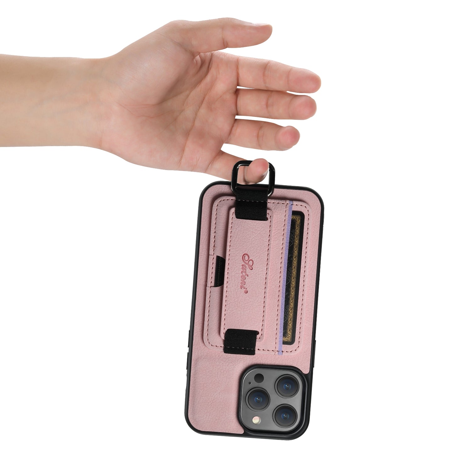ELECTROPRIME For iPhone 15 Suteni H13 Litchi Leather Wrist Strap Wallet Back Phone Case(Pink)