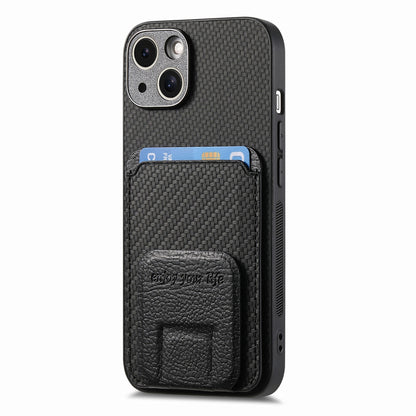 ELECTROPRIME For iPhone 15 Plus Carbon Fiber Card Bag Fold Stand Phone Case(Black)