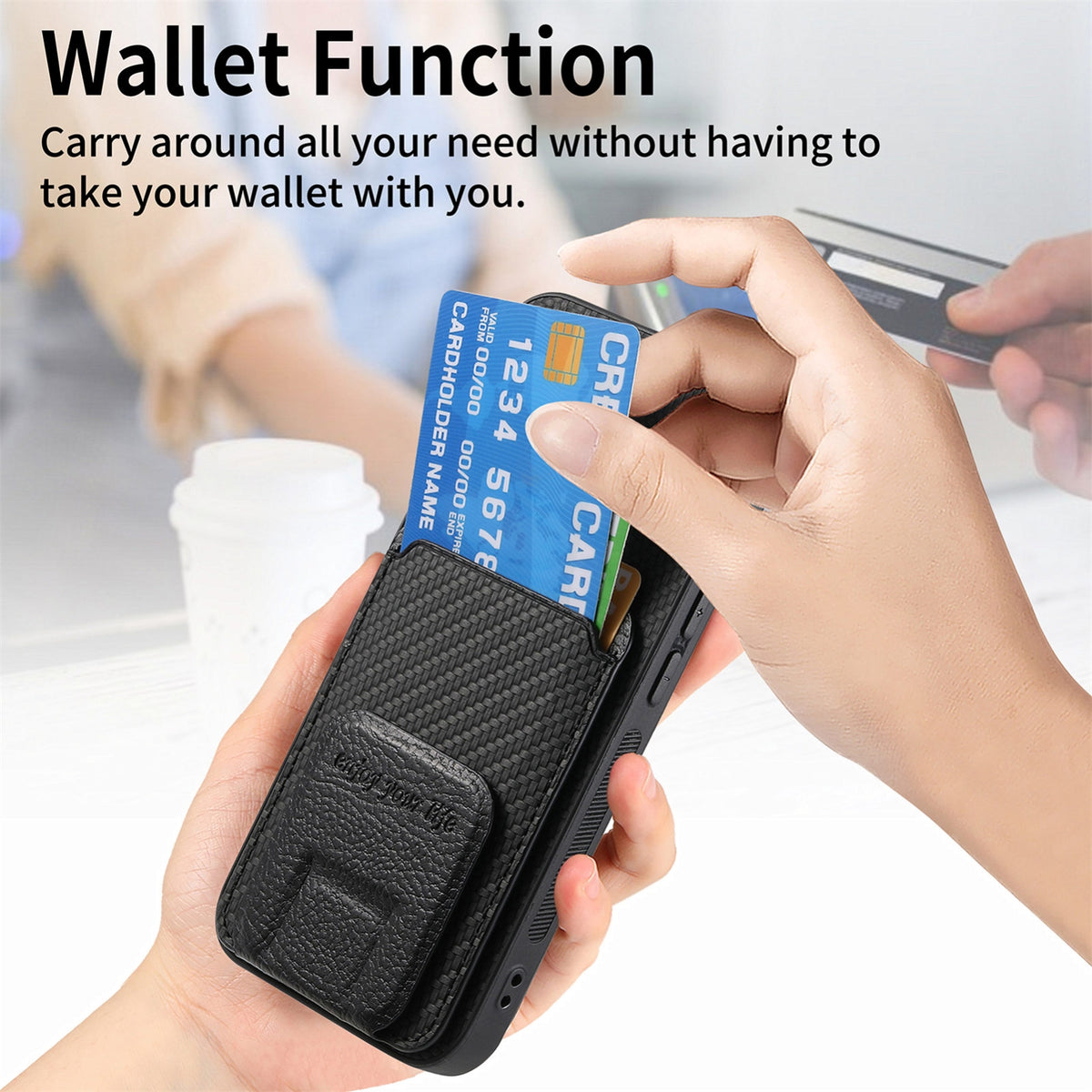 ELECTROPRIME For iPhone 15 Plus Carbon Fiber Card Bag Fold Stand Phone Case(Black)