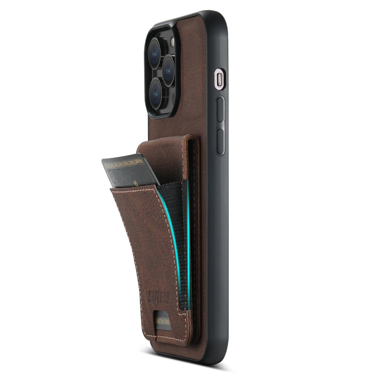 ELECTROPRIME For iPhone 15 Plus Suteni H03 Litchi Leather Card Bag Stand Back Phone Case(Brown)