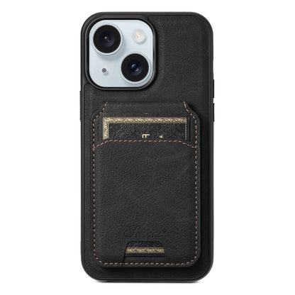 ELECTROPRIME For iPhone 15 Suteni H17 Litchi Texture Leather MagSafe Detachable Wallet Phone Case(Black)