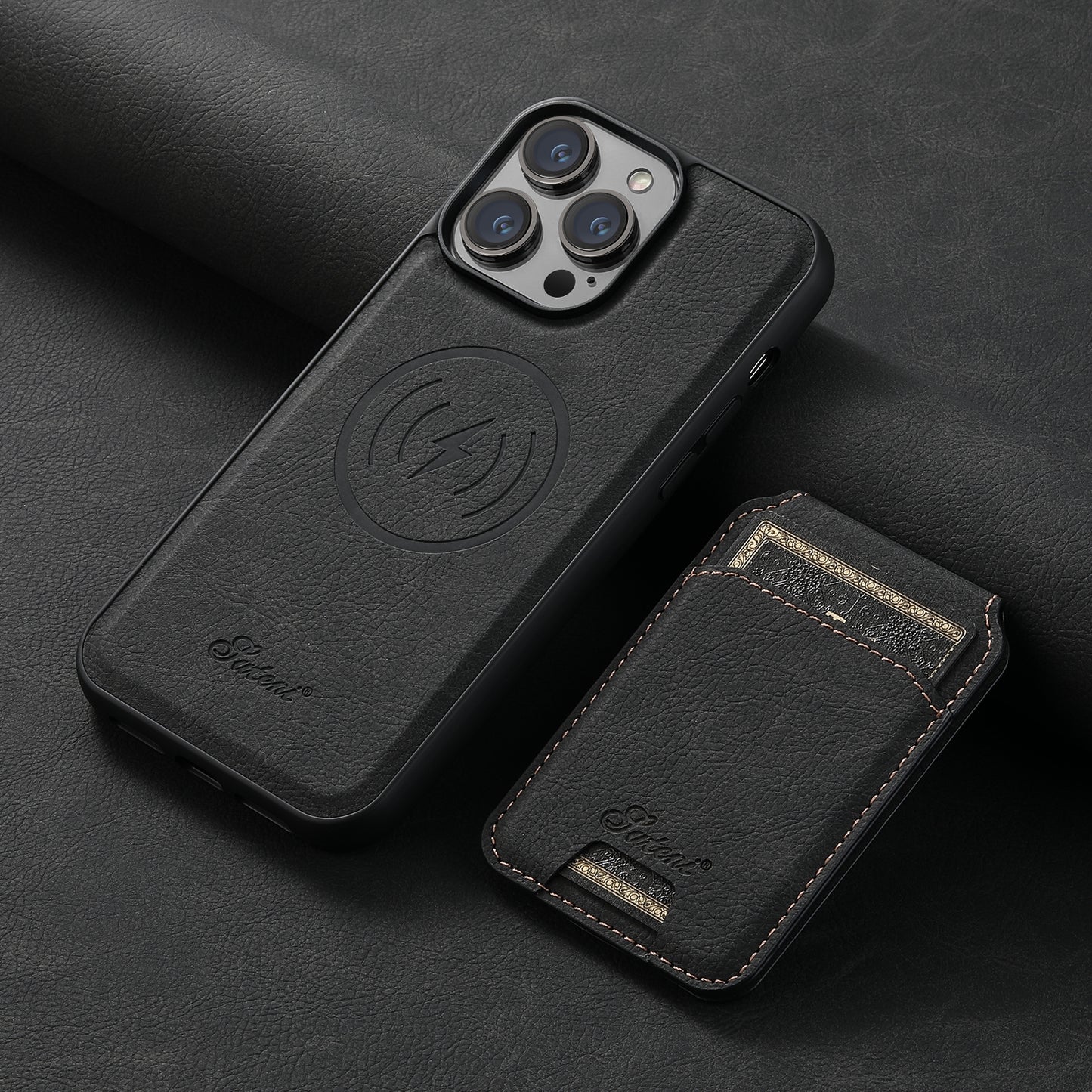 ELECTROPRIME For iPhone 15 Suteni H17 Litchi Texture Leather MagSafe Detachable Wallet Phone Case(Black)