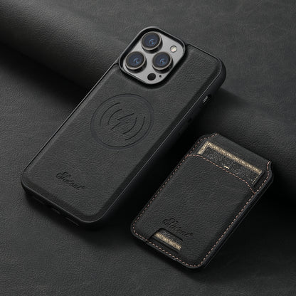 ELECTROPRIME For iPhone 15 Suteni H17 Litchi Texture Leather MagSafe Detachable Wallet Phone Case(Black)