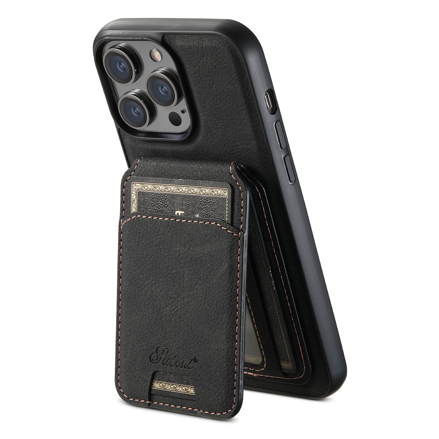 ELECTROPRIME For iPhone 15 Suteni H17 Litchi Texture Leather MagSafe Detachable Wallet Phone Case(Black)