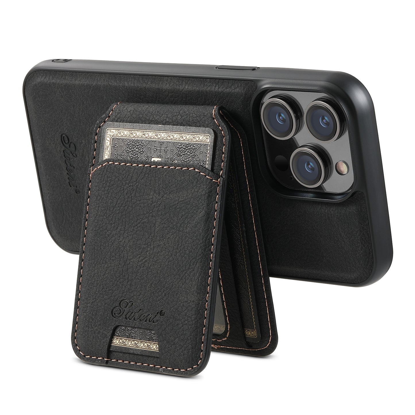 ELECTROPRIME For iPhone 15 Suteni H17 Litchi Texture Leather MagSafe Detachable Wallet Phone Case(Black)