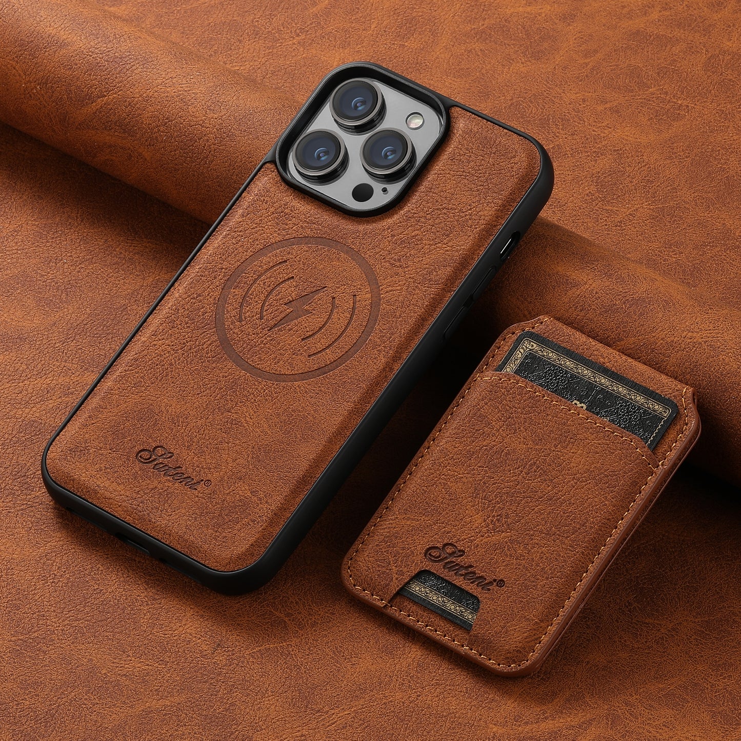 ELECTROPRIME For iPhone 15 Suteni H17 Litchi Texture Leather MagSafe Detachable Wallet Phone Case(Khaki)
