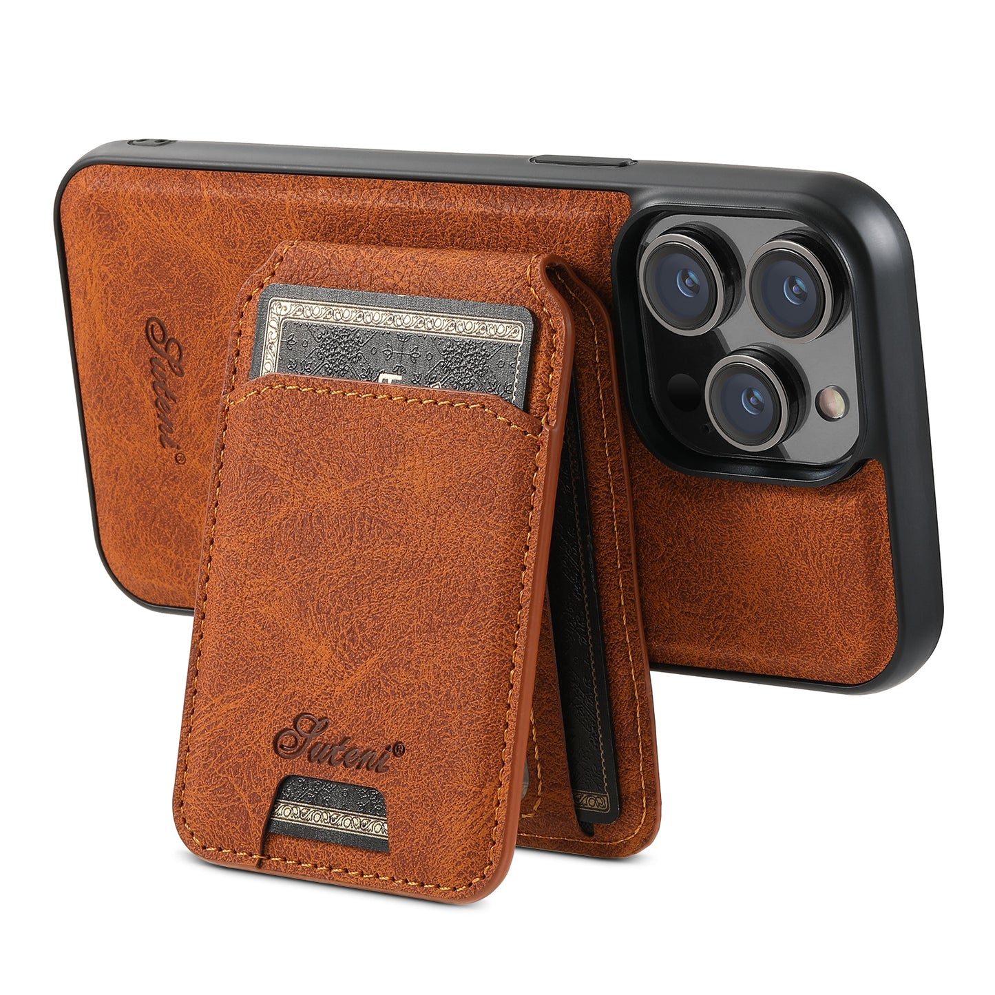 ELECTROPRIME For iPhone 15 Suteni H17 Litchi Texture Leather MagSafe Detachable Wallet Phone Case(Khaki)