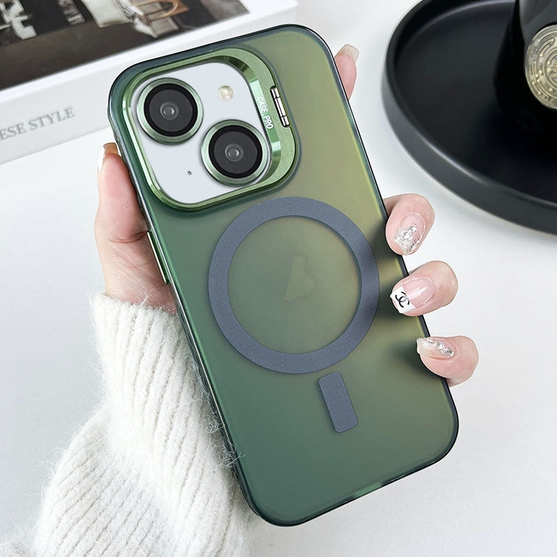 ELECTROPRIME For iPhone 15 Plus Lens Holder MagSafe PC Hybrid TPU Phone Case(Green)