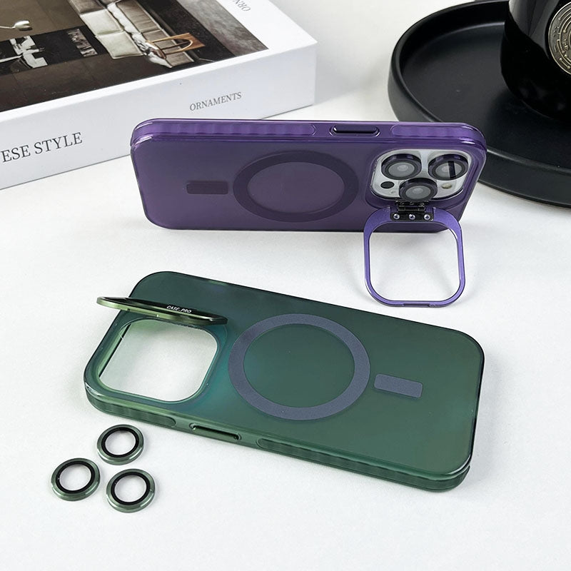 ELECTROPRIME For iPhone 15 Plus Lens Holder MagSafe PC Hybrid TPU Phone Case(Green)