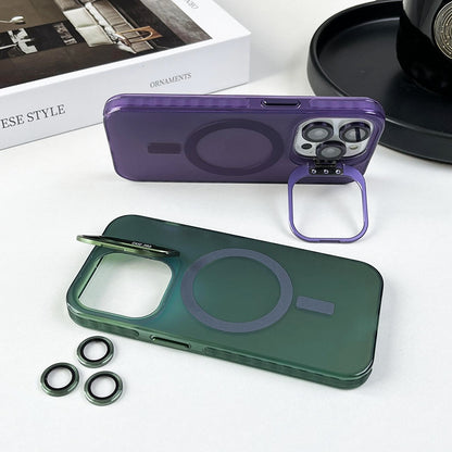 ELECTROPRIME For iPhone 15 Plus Lens Holder MagSafe PC Hybrid TPU Phone Case(Green)