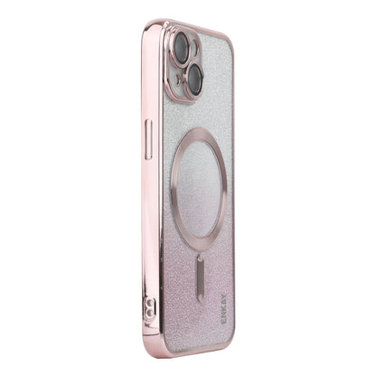 ELECTROPRIME For iPhone 15 ENKAY Hat-Prince Magnetic Glitter Plated Shockproof Phone Case with Lens Film(Pink)