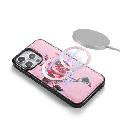 ELECTROPRIME For iPhone 15 Flower Multi-functional Crossbody Zipper Wallet MagSafe Leather Phone Case(Pink)