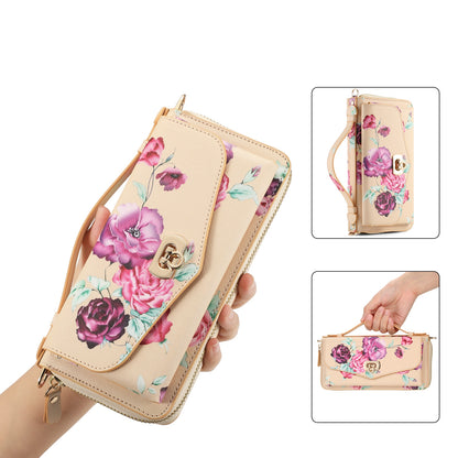 ELECTROPRIME For iPhone 15 Flower Multi-functional Crossbody Zipper Wallet MagSafe Leather Phone Case(Yellow)
