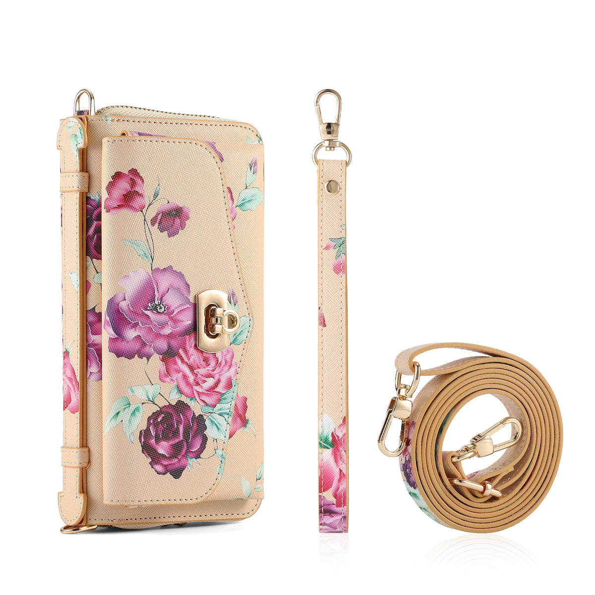 ELECTROPRIME For iPhone 15 Flower Multi-functional Crossbody Zipper Wallet MagSafe Leather Phone Case(Yellow)