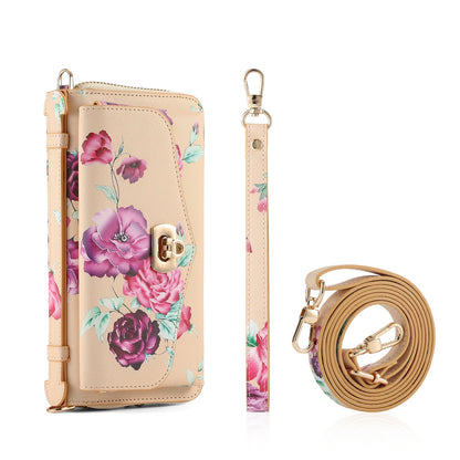 ELECTROPRIME For iPhone 15 Flower Multi-functional Crossbody Zipper Wallet MagSafe Leather Phone Case(Yellow)