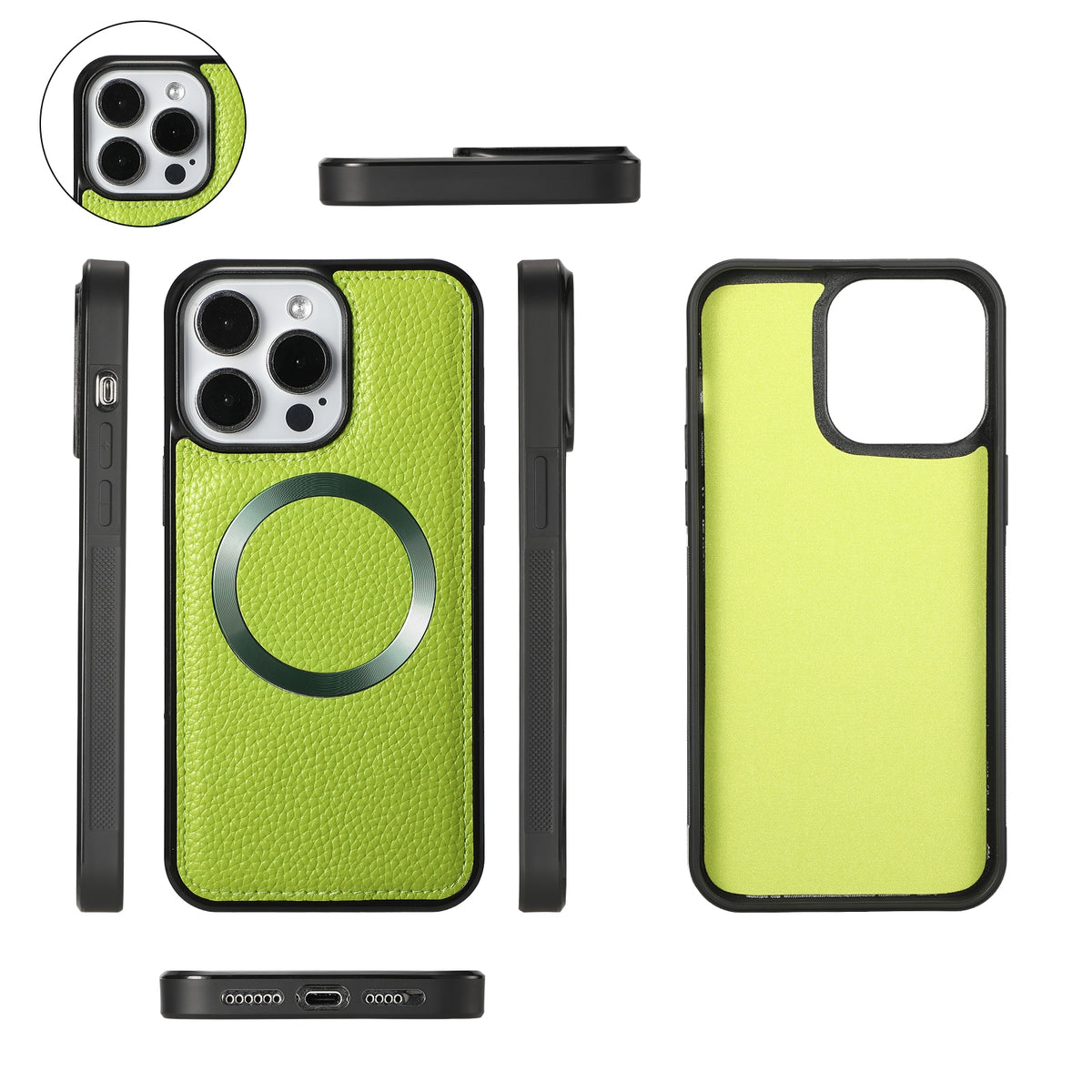 ELECTROPRIME For iPhone 15 Plus MagSafe Crossbody Multi-functional Zipper Wallet Litchi Leather Phone Case(Green)