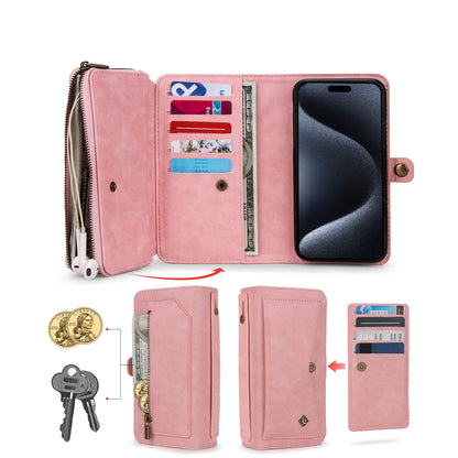 ELECTROPRIME For iPhone 15 Plus Multi-functional Zipper Wallet Leather Phone Case(Pink)